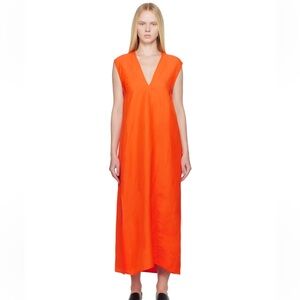 Studio Nicholson Lise Linen Twill Midi Dress Clementine Orange size UK12 Large